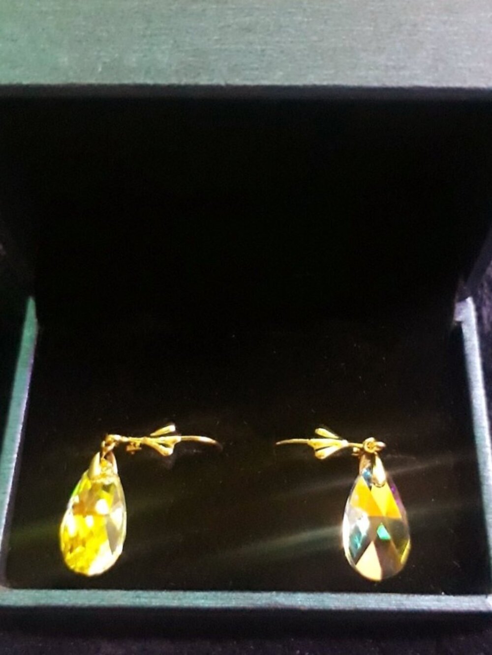 14K Yellow Gold with Yellow Citrine Austrian Crystal Teardrop Leverback Earrings - Picture 7 of 7